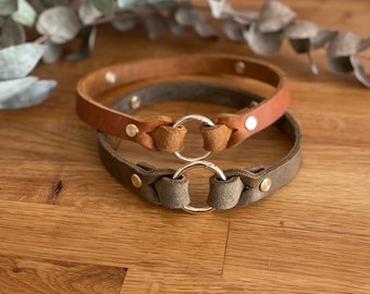 Cover-up for tick collar - 15 mm wide greased leather brand collar, with braiding - hide tick band