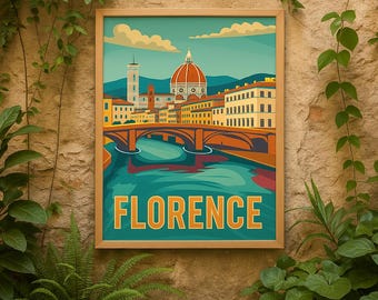 Florence Italy Travel Poster: Vintage Mid-Century Modern Wall Art