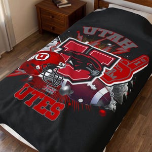 Utah Football 60x80 Utes sammetsfilt - Mysig sportfilt, dekoration för matchdag, present till fans, mjukt plyschöverdrag