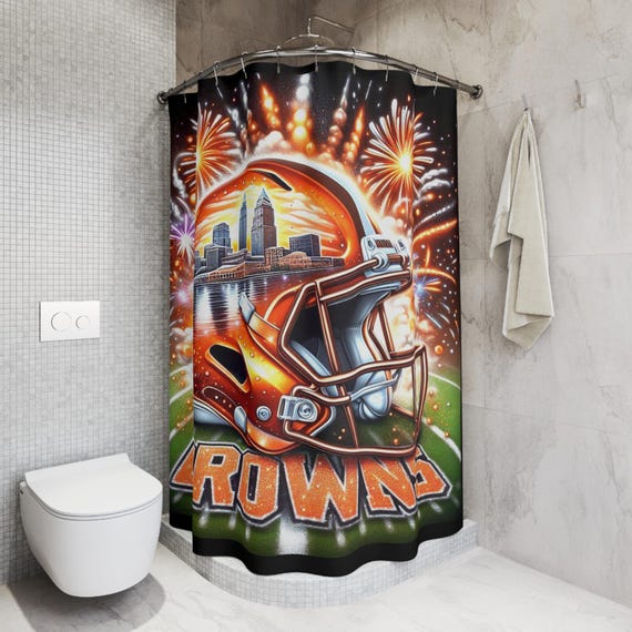 cleveland browns football helmet shower curtain Flag Curtain, Cleveland Ohio Fans Bathroom Decor – warmthone Stained Glas Cleveland Browns Football