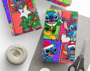 Gift Wrap, Stitch & Christmas Lights Wrapping Paper - Holiday Present Decoration, Festive Gift Packaging, Unique Xmas Theme Paper, Cute