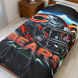 Chicago Football Velveteen Plush Blanket - 60x80 , Cozy Sports Throw, Game Day Decor, Fan Gift, Soft Plush Cover