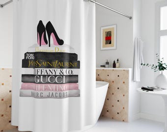 Pink Stiletto Stylish Books Shower Curtain 71" × 74" - Home decor - Bath Decor - Fancy - Stylish - Vanity - Chic Decor