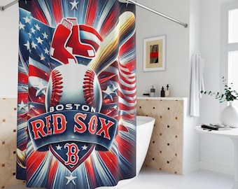 Boston Baseball Shower Curtain- 71" × 74", Sporty Bathroom Decor, Baseball Fan Gift, Team Spirit Home Accessory, Patriotic Decor