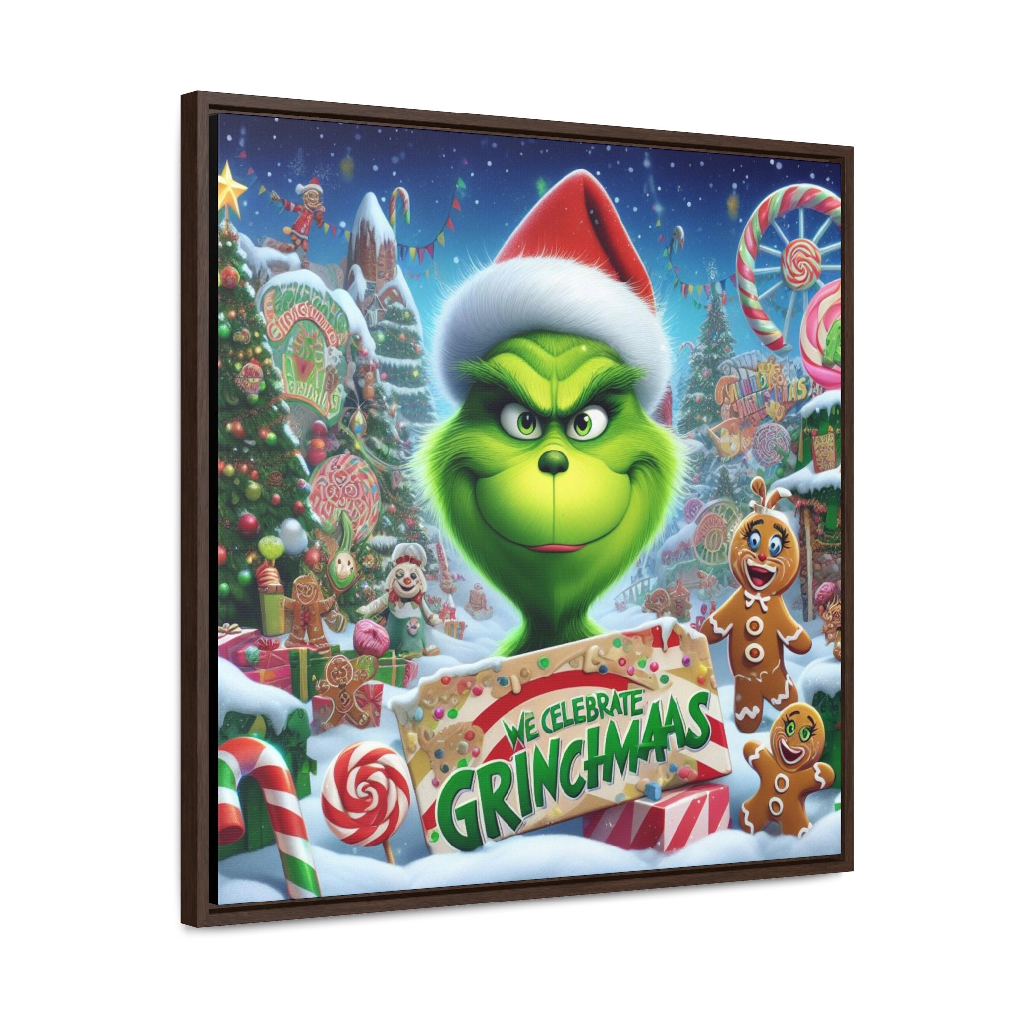 We Celebrate Grinchmas Floating Frame Canvas 24x24 - Christmas Decor