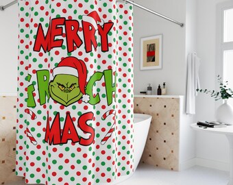 Merry Grinchmas Shower Curtain 71" × 74"  - Holiday Bathroom Decor - Christmas Decor - Holiday Christmas Gift