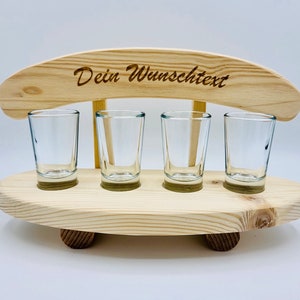 Personalisierte Schnapsbank Holzbänkchen Gravur Wunschtext, inklusive Gläser für 2 bis 8 Personen. Individuelles witziges Geschenk aus Holz