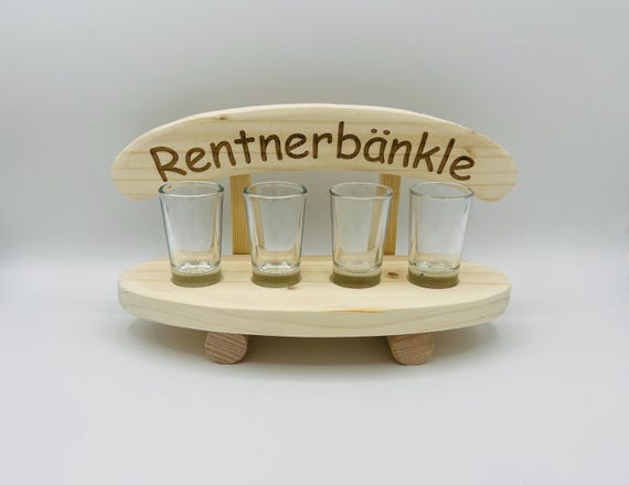 Rentnerbank Bänkle Holzbänkchen Schnapsbank inklusive Gläsern, verschiedene Größen, Geschenk aus Holz mit tollem Design