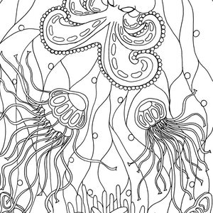 Octopus and Jellyfish Printable Coloring Page