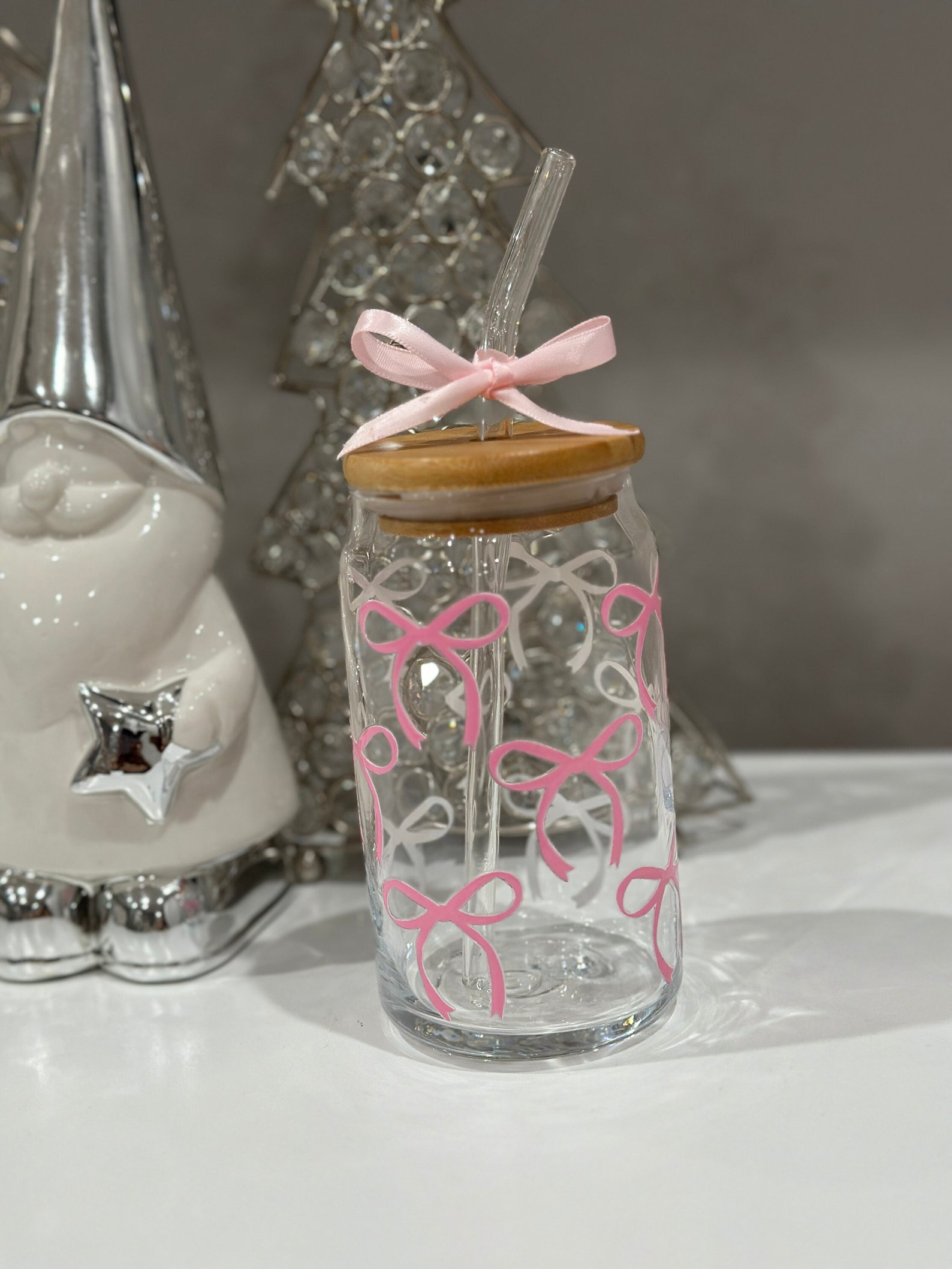 Pink Bows 16oz Glass Cup | Coquette Bow Glass Can | Gifts for Her ...
