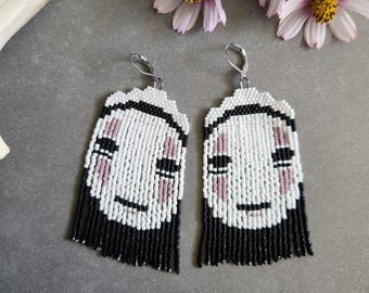 No Face Beaded Fringe Earrings: Spirited Away Anime Jewelry