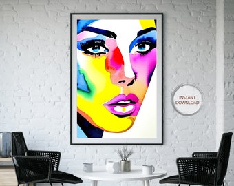 Pop Art Women Watercolor Poster, Graffiti Wall Art Decor, Digital Download Wall Decor