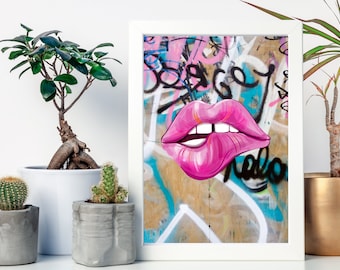 Graffiti Lips Pop Culture Wall Art, Digital Download Print Wall Decor, Large Printable Art, Downloadable Prints, Hype Beast Art