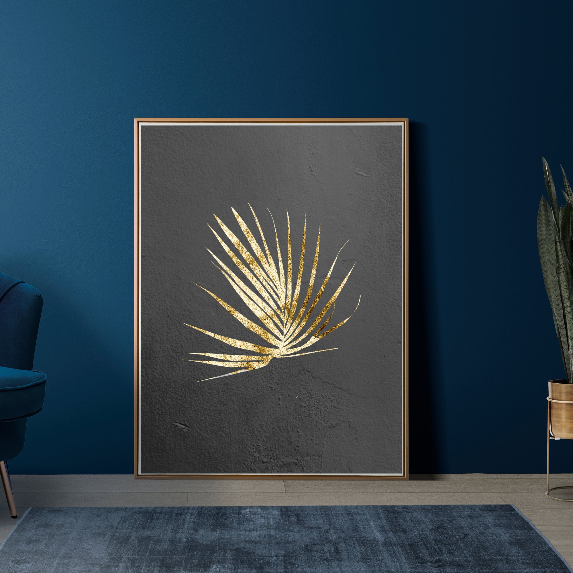 Gold Leaf Wall Art Printable, Palm Golden Leaf Posters and Prints Wall