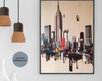 Abstract New York Wall Art,  Unique New York Poster, Minimalist Home Decor, City Landmark Prints