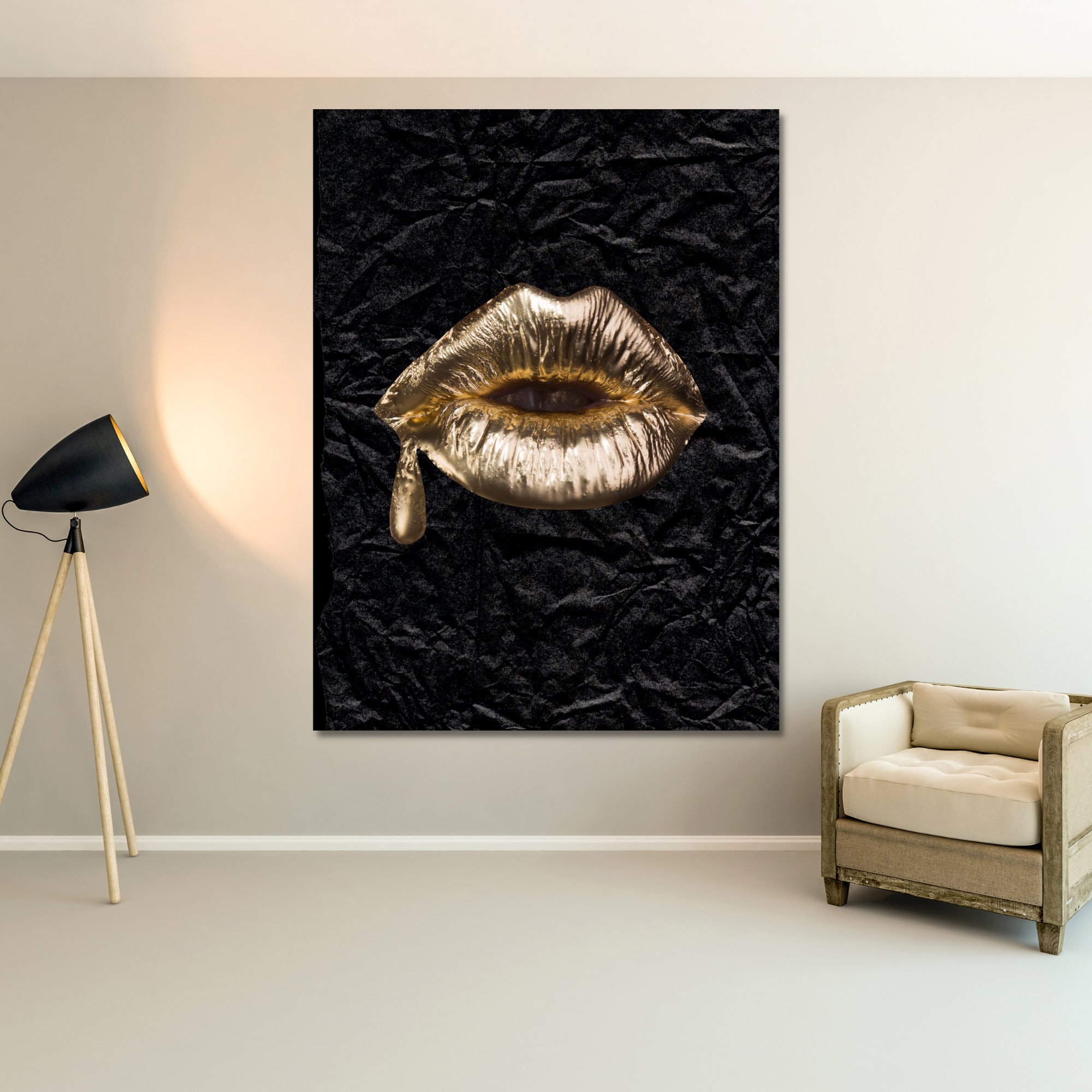 Gold Lips Digital Wall Art,gold Lips Digital Print Design, Black Large ...
