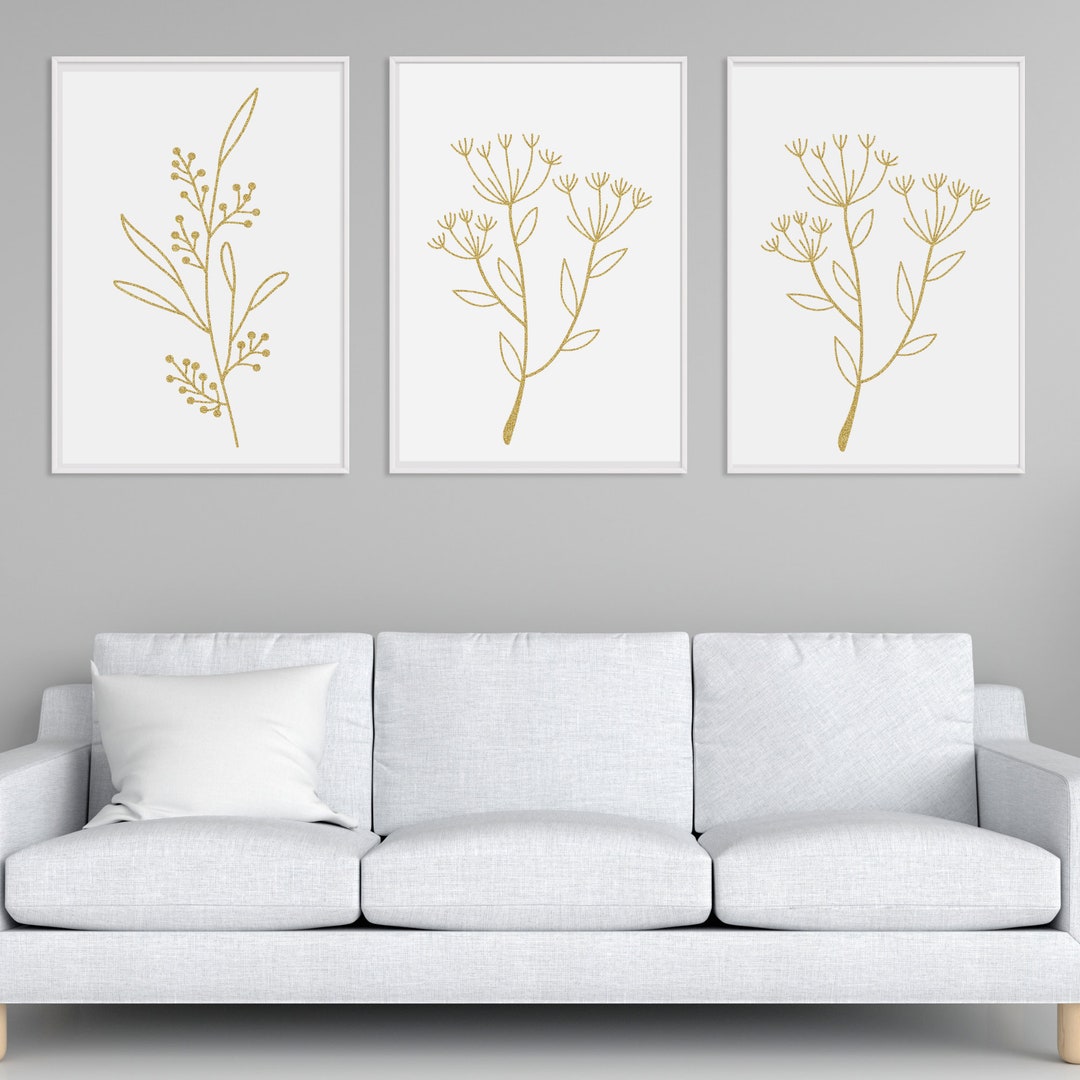 Set of 3 Wildflower Prints - Floral Instant Art - Printable Art - Line ...