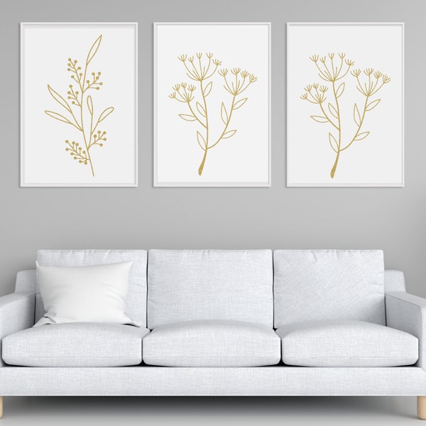 Gold Floral Wall Art Etsy