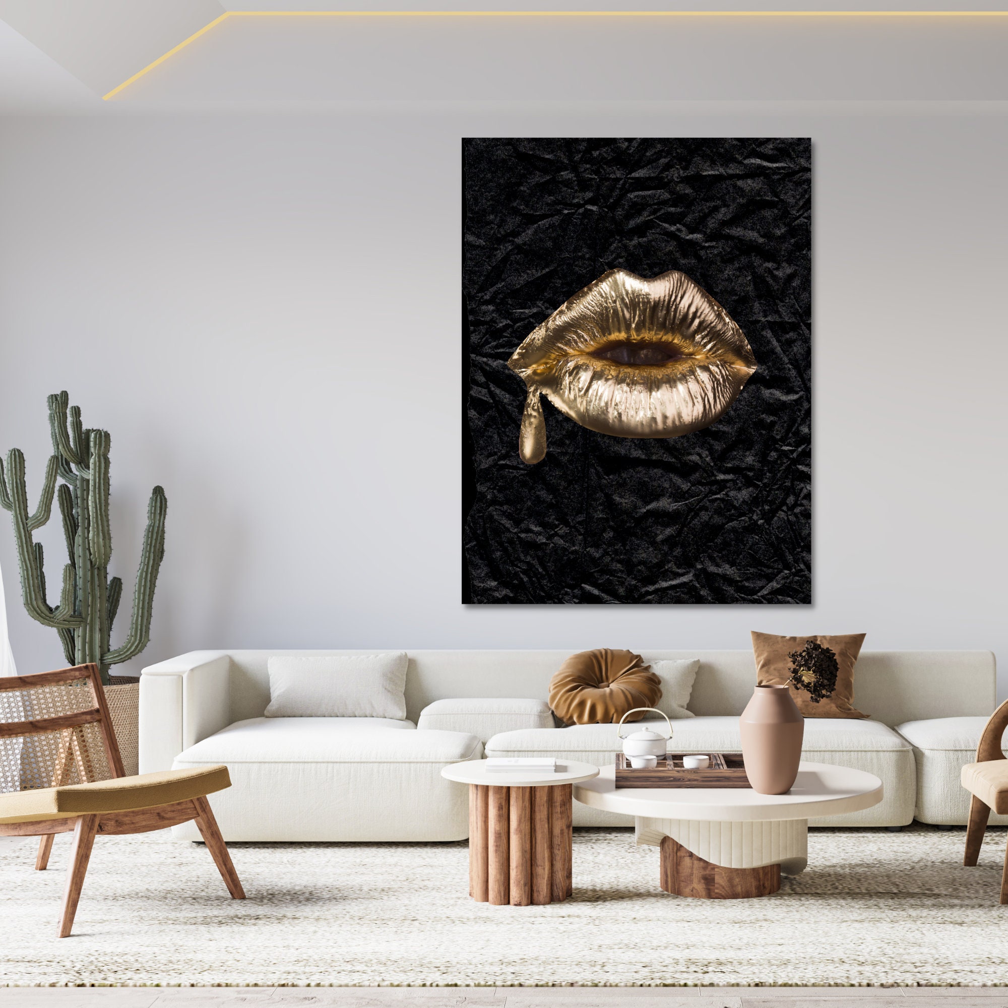 Gold Lips Digital Wall Art,gold Lips Digital Print Design, Black Large ...