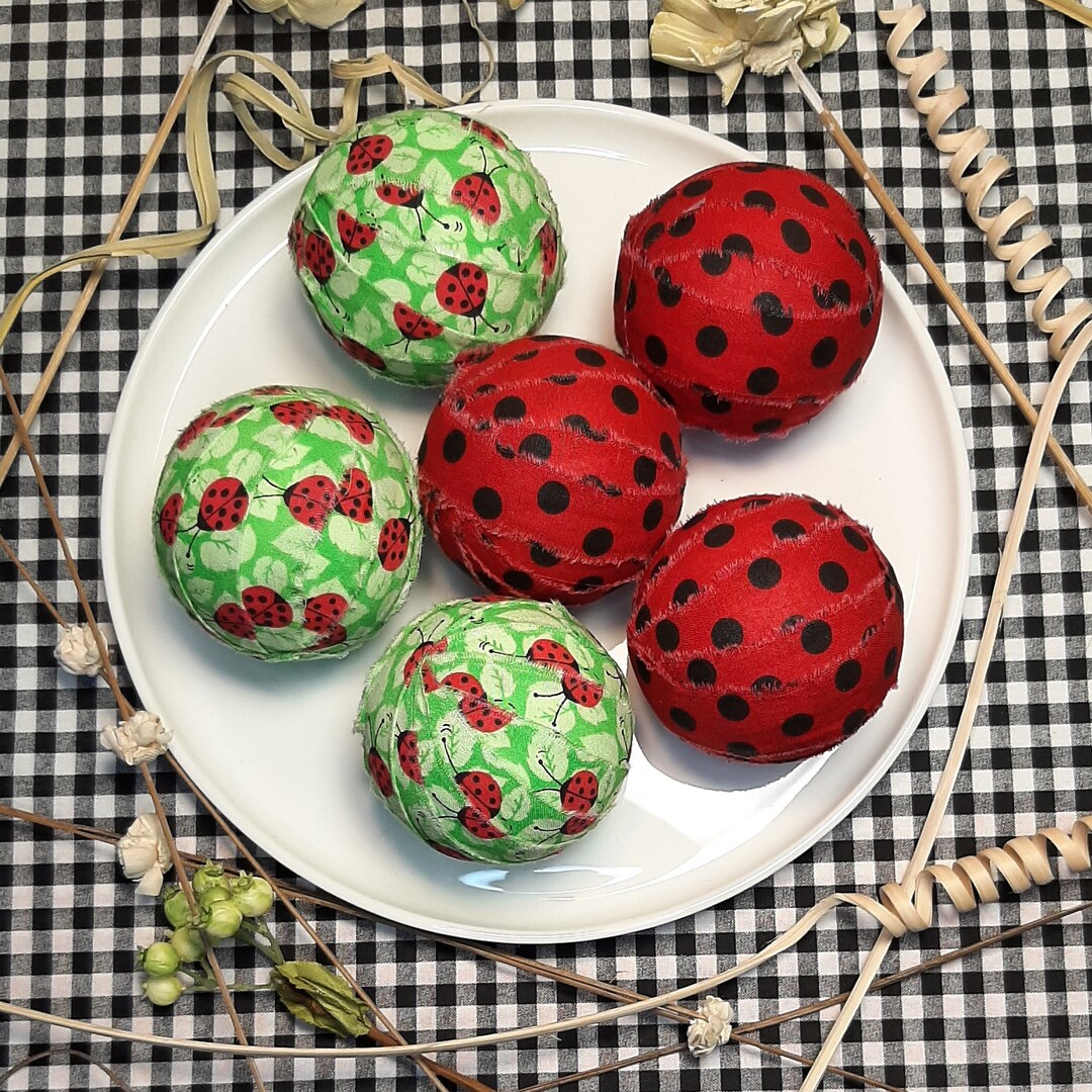 Ladybug Rag Ball Decor Ladybug Themed Green & Red 3 Inch - Etsy