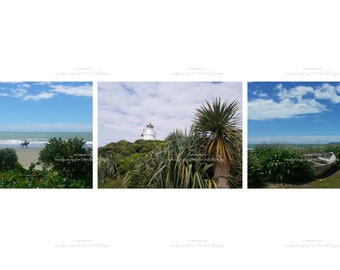 Digital collage print of coastal views. Photo collage artwork.