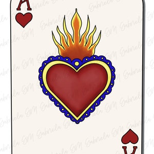 Playing Card Mexican Art, Mexican Sacred Heart, Ace of Hearts, Printable Wall Art, Mexican Artwork image 4