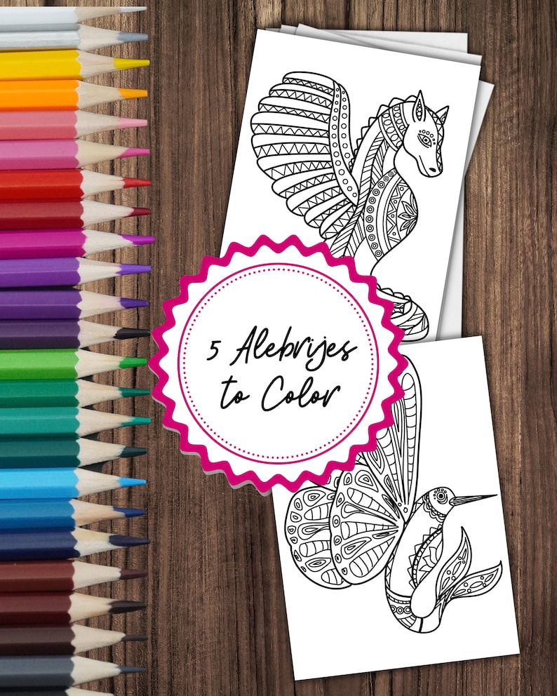 Mexican Alebrije Coloring Pages, 5 Mexican Folk Art, Adult Kids Coloring Book, Printable Alebrije Creatures, Instant Download PDF image 5