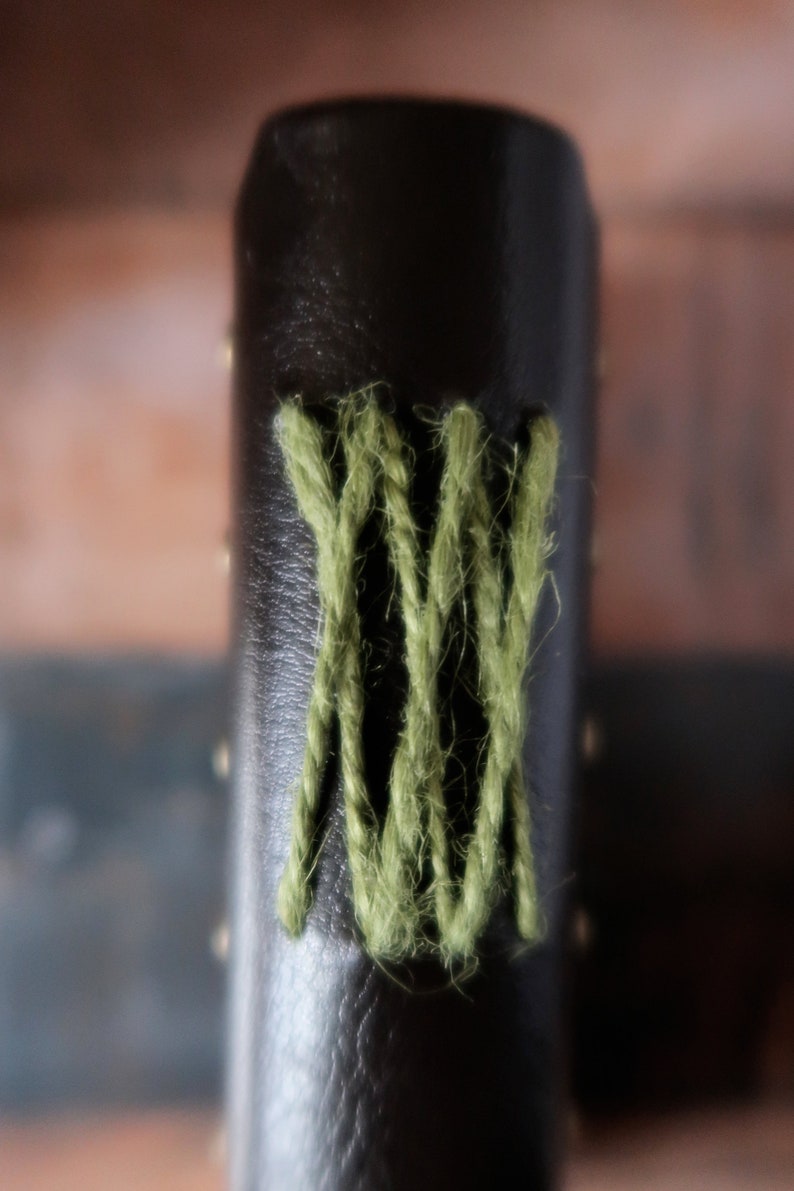 A6 Celtic handmade diary with spine in brown faux leather and natural green hemp cord