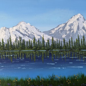 Fishing on the Lake Original Acrylic Painting, Fisherman Wall Art, Landscape Painting, 16x12 inches