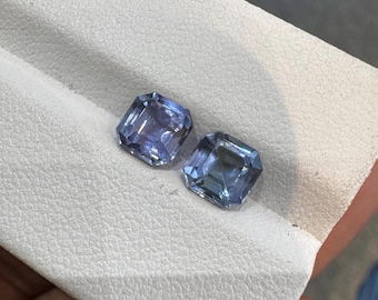 Par de tanzanitas naturales sin tratamiento térmico, 2,40 ct, talla cuadrada octogonal, color azul grisáceo, piedras preciosas sueltas / Par a juego de 6 mm / Par para pendientes