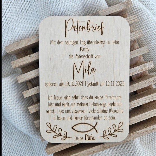 Godparent letter made of wood | Godmother godfather gift | Gift from the child being baptized to the godparents | Personalized gift for baptism