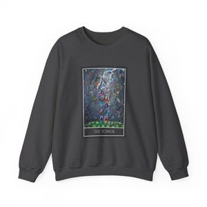 The Tower - Tarot Kunst Unisex Sweatshirt mit Rundhalsausschnitt