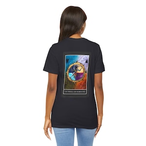 Camiseta Rueda de la Fortuna - Camiseta con Gráfico de Cartas del Tarot, Camiseta Casual Unisex, Regalo Espiritual, Regalo de Cumpleaños, Moda de Adivino