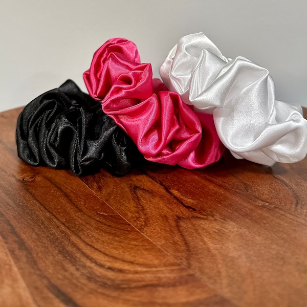 Satin Scrunchies, Barbie Scrunchies, Scrunchies, Hot Pink Scrunchie, Barbie Pink Scrunchie, Scrunchies, White Scrunchie, Black Scrunchie