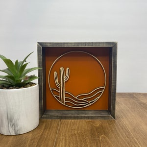 Desert Cactus Terracotta Distressed Black Decor,Desert Home Decor, Desert Shelf Decor, Cactus Decor, Desert Sand, Cactus, Distressed Frame