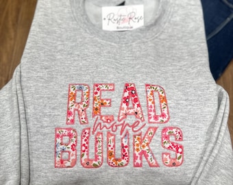 Sudadera con cuello redondo y bordado de libros para leer más libros, para amantes de los libros, amantes de los libros, sudadera con apliques