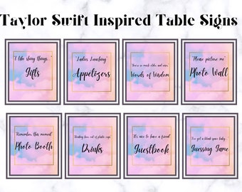 Paquete de letreros de mesa inspirados en T-Swift Lover / Despedida de soltera / Despedida de soltera / Graduaciones / Bebidas, comida, fotomatón, letreros de libro de visitas