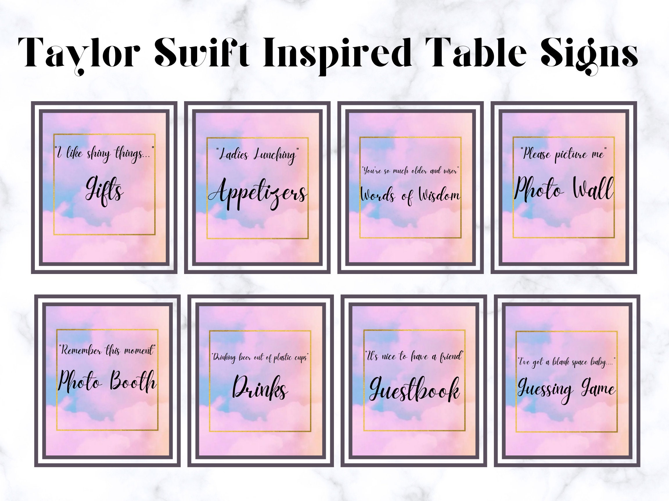 Taylor Swift Lover Inspired Table Sign Bundle Bachelorette Party Bridal