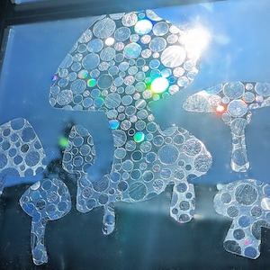 Mushrooms Sun Catcher Window Cling Reusable and Replaceable Rainbow Window Film Sun Catcher Rainbow Maker Mushroom family decor suncatcher
