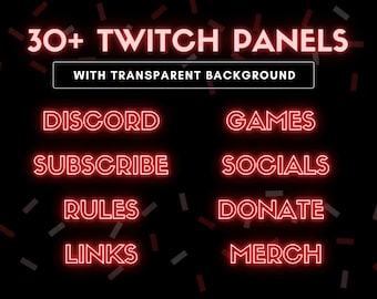 30+ Neon Glow Red Twitch Panels with Transparent Background