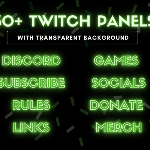 30+ Neon Glow Green Twitch Panels with Transparent Background