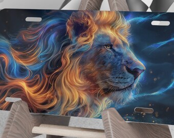 Lion License Plate, Custom Car Tags, Astrologer Gifted Auto Accessory, Decorative Lion Astrological Gift