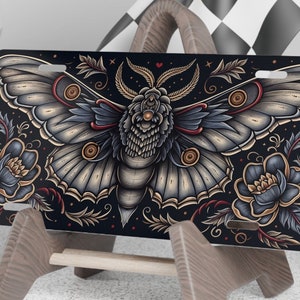 Boho Moth License Plate: Dark Cottagecore Car Accessory