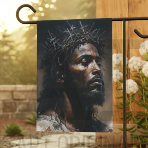 African American Art Jesus Garden Flag Yard Decor, Vertical Banner 12 x 18 Flag, Christian Gift for New House