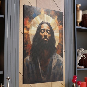 African American CANVAS Wall Art Jesus Painting, Black Christ Portrait, Modern Christian Art