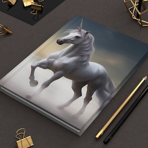 White Unicorn Journal, Reading Log, Blank Lined Hardcover Aesthetic Notebook, Gift for Horse Lovers, Travel Journal, Back-To-School Gift