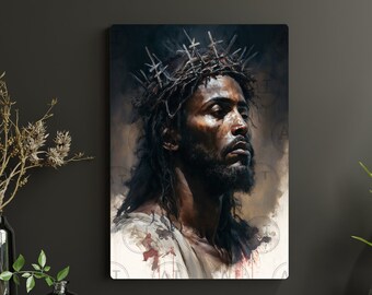 Black African American Art Jesus Painting Portrait Printable Wall Art, Modern Christian AI Art Instant Digital DOWNLOAD Print Yourself