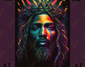 African American Art Jesus Painting Printable AI Art Digital DOWNLOAD Print, Modern Christian Art