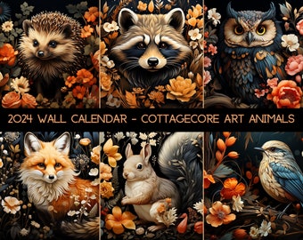 2024 Wall Calendar, Cottagecore Art Animals, Cottage Core Cubicle Decor