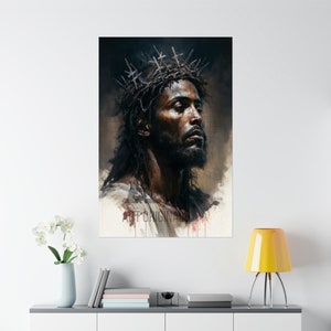 Jesus Painting POSTER Black African American AI Art Print, Unframed Matte Finish 175 GSM, Gift for Christian Family Housewarming New Home